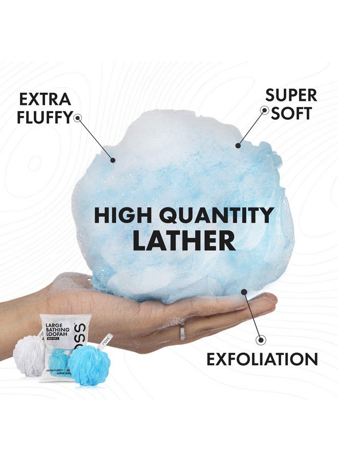 Ross Large Bath Loofah Sponge Scrubber Exfoliator for High Lather Cleansing (White and Blue) - Image 4