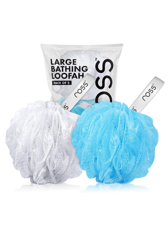 Ross Large Bath Loofah Sponge Scrubber Exfoliator for High Lather Cleansing (White and Blue) - Image 1