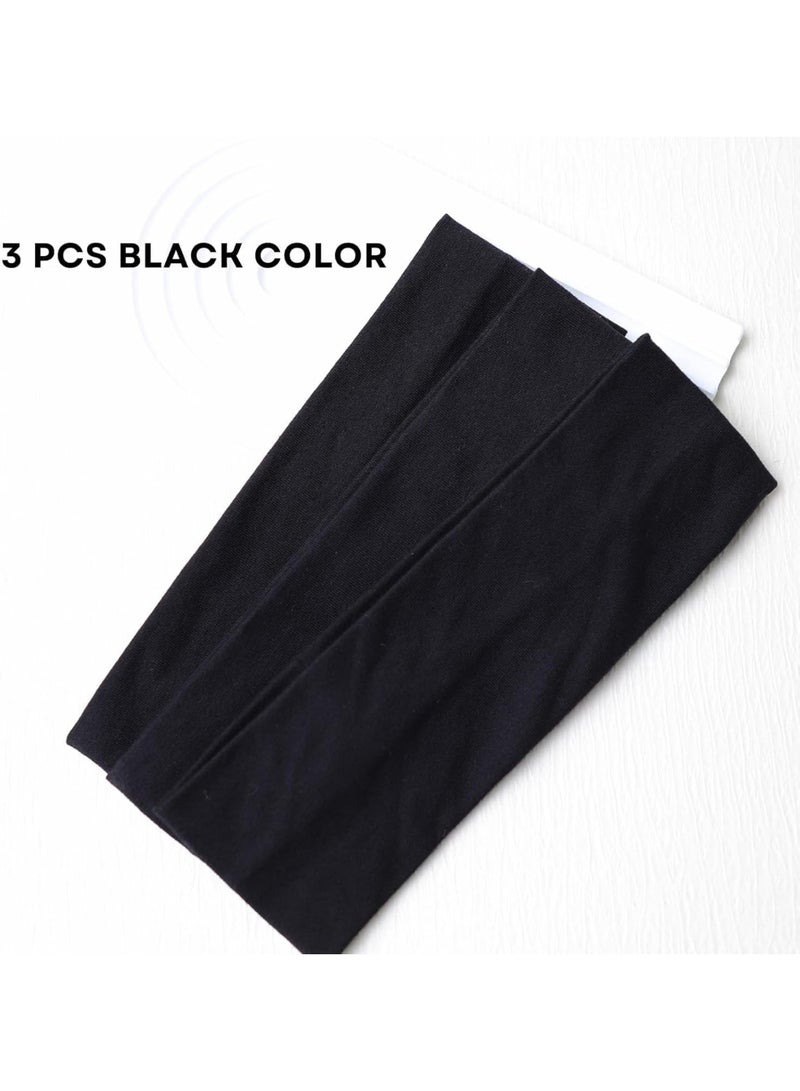 Generic 3pcs Black Cotton Sports Headbands – Soft & Absorbent Sweatbands for Women & Men, Perfect for Gym, Running, Tennis, Yoga  - Image 3