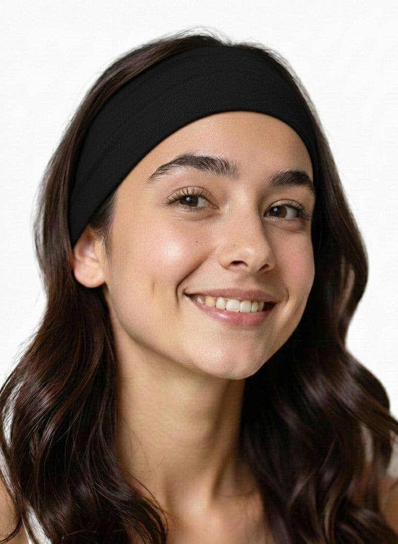 3pcs Black Cotton Sports Headbands – Soft & Absorbent Sweatbands for Women & Men, Perfect for Gym, Running, Tennis, Yoga - Image 2