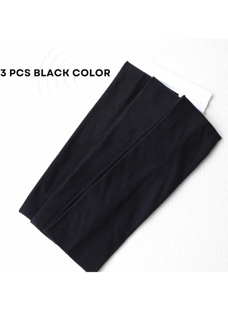 3pcs Black Cotton Sports Headbands – Soft & Absorbent Sweatbands for Women & Men, Perfect for Gym, Running, Tennis, Yoga - Image 3