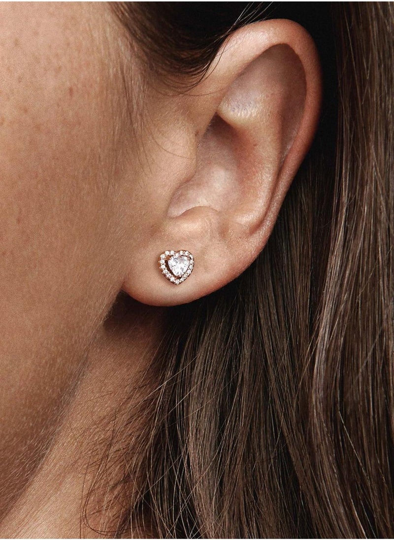 PANDORA Sparkling Elevated Heart Stud Earrings - Image 3