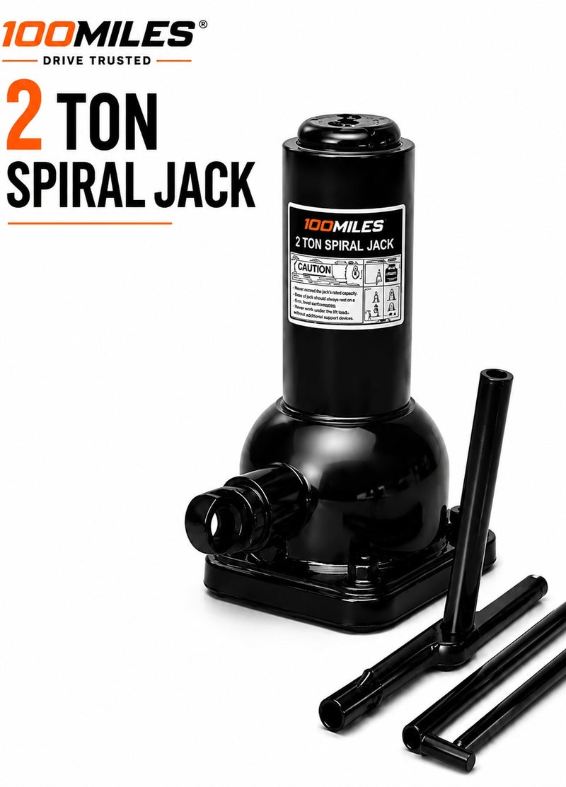 100Miles 2 Ton Spiral Bottle Jack Heavy Duty Mechanical Car Lifting Jack with Steel Operating Handle, Portable Manual Vehicle Lift Tool for Emergency Tire Change, Garage Repair, Roadside Assistance, SUV, Mini Coach, Jeep, Farm Vehicle Maintenance Equipment -5221. - Image 1