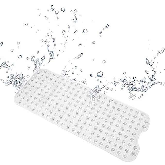 BATH MAT FOR BATH TUB AND SHOWER WITH NON SLIP GRIP WASHABLE ECO FRIENDLY ANTI BACTERIAL SAFE SUCTION SOFT LONG MAT FOR ALL TRANSPARENT 100X40 CM