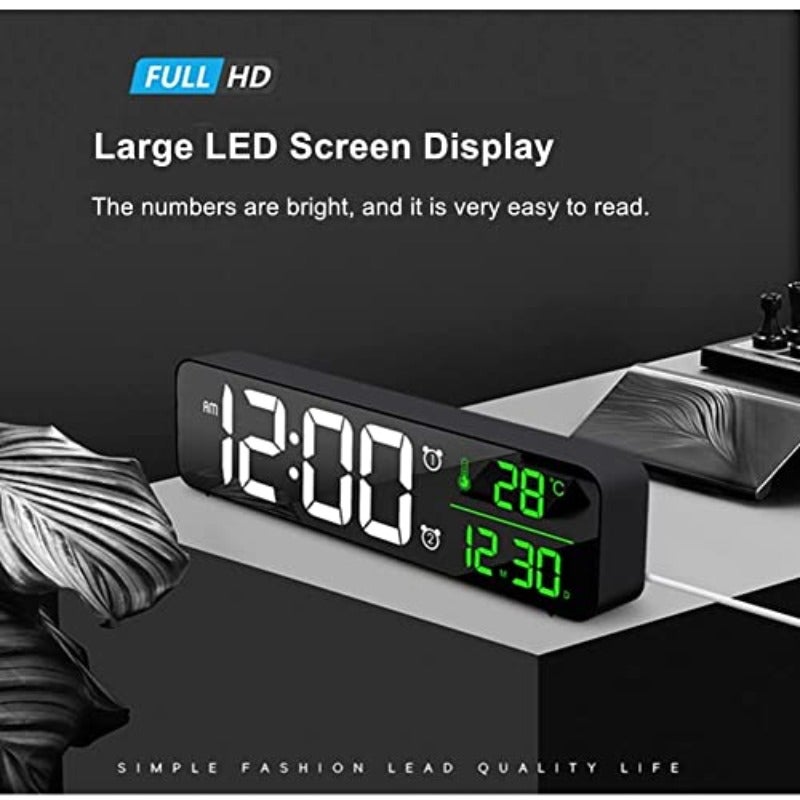 ساعة منبه رقمية كبيرة مزودة بشاشة LED مع إضاءة تلقائية، تصميم عصري وأنيق لديكور المنزل والمكتب، تشمل عرض التاريخ ودرجة الحرارة، سهلة القراءة، ضبط السطوع، ساعة أنيقة ووظيفية - Image 2