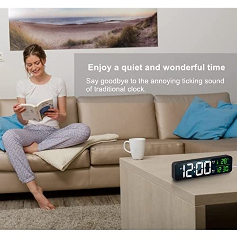 ساعة منبه رقمية كبيرة مزودة بشاشة LED مع إضاءة تلقائية، تصميم عصري وأنيق لديكور المنزل والمكتب، تشمل عرض التاريخ ودرجة الحرارة، سهلة القراءة، ضبط السطوع، ساعة أنيقة ووظيفية - Image 5