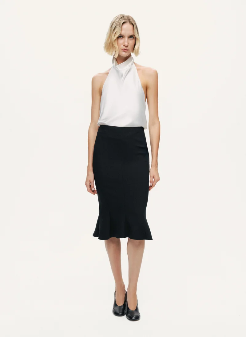 Flounced Hem Fishtail Midi Skirt