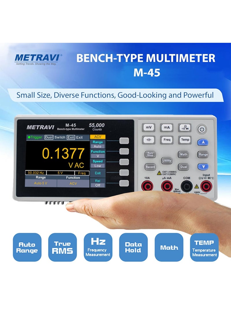 METRAVI Metravi M45 55000 Counts Benchtype Digital Multimeter Ultralight HighAccuracy with TFT LCD and Data Logging  - Image 2
