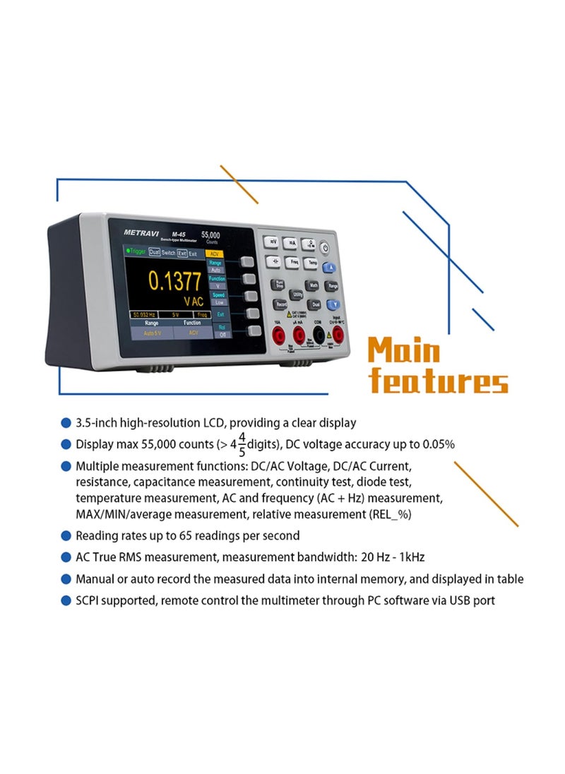 METRAVI Metravi M45 55000 Counts Benchtype Digital Multimeter Ultralight HighAccuracy with TFT LCD and Data Logging  - Image 5