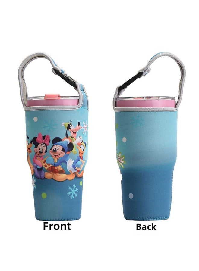 Diving Cloth Cup Cover Car Cup Cloth Cover Printing Protective Cover Ice Bully Cup Cover Creative Cartoon-Color:Mickey Minnie Gofi Chorus Blue-Capacity:900ml - Image 1