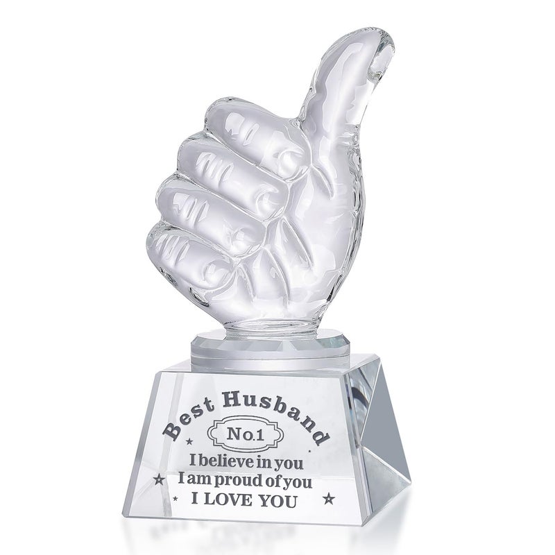 LONGWIN Best Husband Gifts from Wife Husband Christmas Birthday Gifts Idea Crystal Awards with Thumbs Up Unique Present for Husband Gift for Him Men