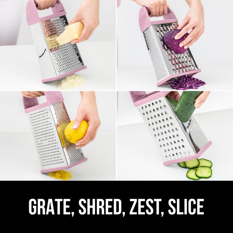 GORILLA GRIP 4-Sided 100% BPA-Free Cheese Grater With Container, Stainless Steel XL Box Graters, Parmesan Shredder, Grate Cheeses, Shred Veggies, Slip Resistant Handle, Dishwasher Safe Zester, Pink - Image 3