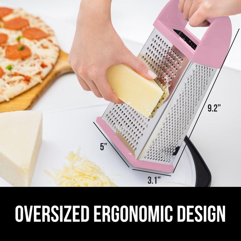 GORILLA GRIP 4-Sided 100% BPA-Free Cheese Grater With Container, Stainless Steel XL Box Graters, Parmesan Shredder, Grate Cheeses, Shred Veggies, Slip Resistant Handle, Dishwasher Safe Zester, Pink - Image 5