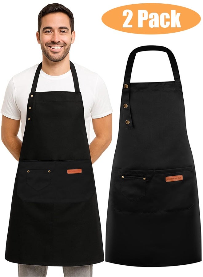 2 حزمة مريلة مطبخ، مريلة طبخ للجنسين مع أحزمة قابلة للتعديل وجيوب كبيرة، مريلة مقاومة للماء للاستخدام المنزلي والمطبخ والمطعم والمقهى - Image 1