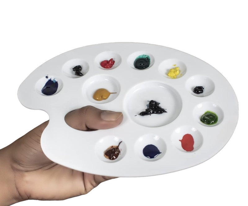 NTGS Oval Shape Painting Palette, Color Mixing Pallete, Watercolor Plate, Pallet for Acrylic Paint & Colouring with 12 Compartments for Artist, Kids(Pack of 1) - Image 4