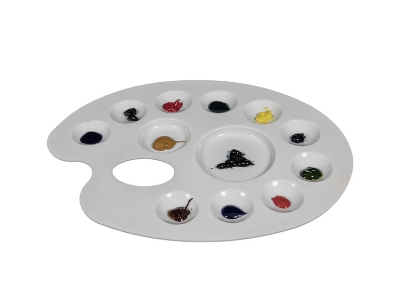 NTGS Oval Shape Painting Palette, Color Mixing Pallete, Watercolor Plate, Pallet for Acrylic Paint & Colouring with 12 Compartments for Artist, Kids(Pack of 1) - Image 3