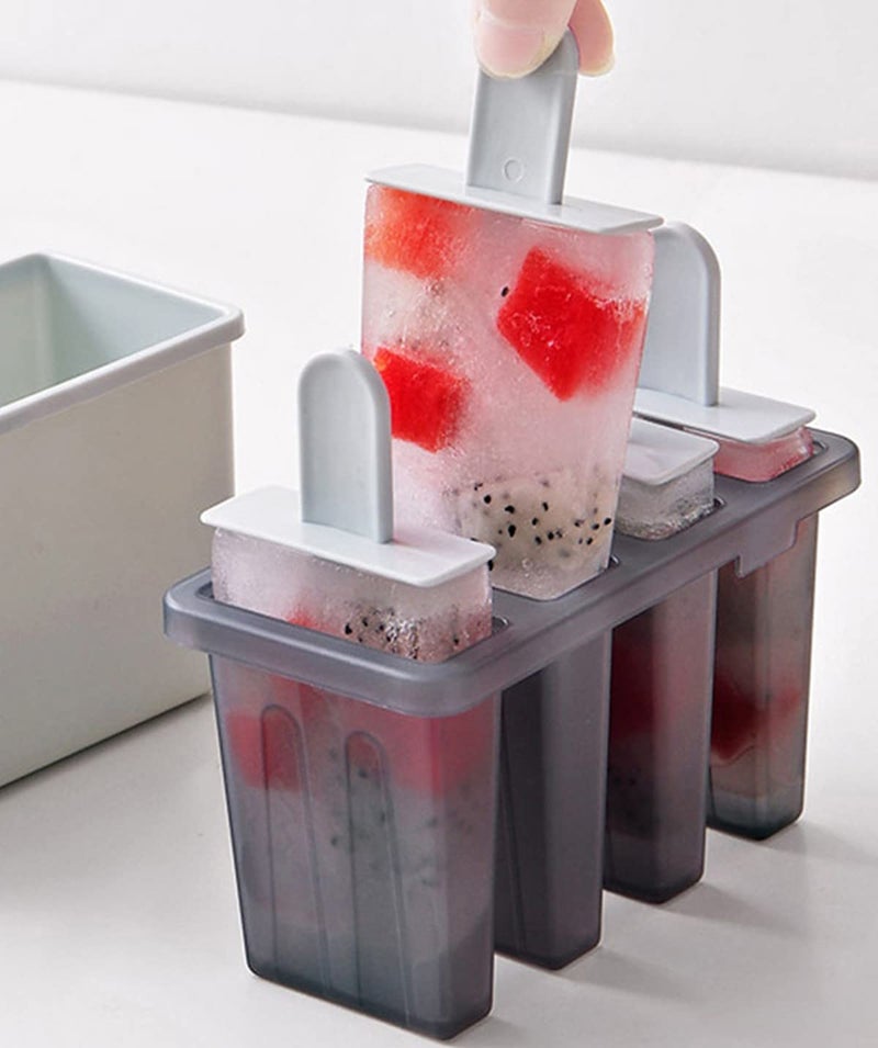 wolpin 4 In 1 Ice Cream Moulds Popsicle Stick Ice Cream Maker Reusable Box Homemade Kulfi Candy Ice Lolly Tray Lid Pp Material, 4 Grid For Kids & Adults (Polypropylene), 12.4 x 5.7 x 8.5 Centimeters - Image 4