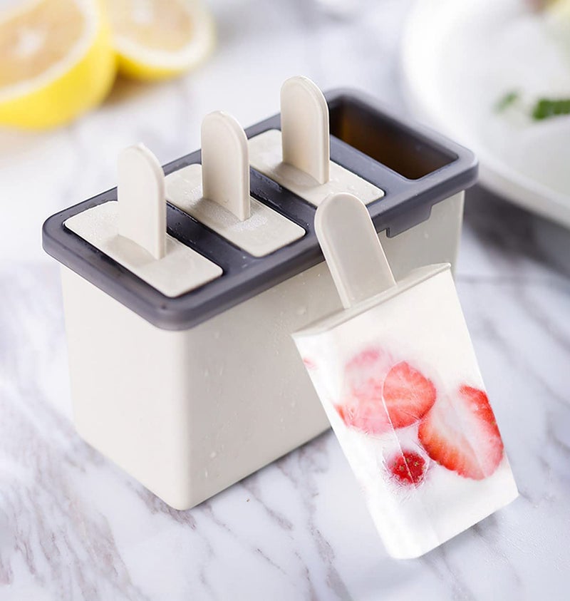 wolpin 4 In 1 Ice Cream Moulds Popsicle Stick Ice Cream Maker Reusable Box Homemade Kulfi Candy Ice Lolly Tray Lid Pp Material, 4 Grid For Kids & Adults (Polypropylene), 12.4 x 5.7 x 8.5 Centimeters - Image 1