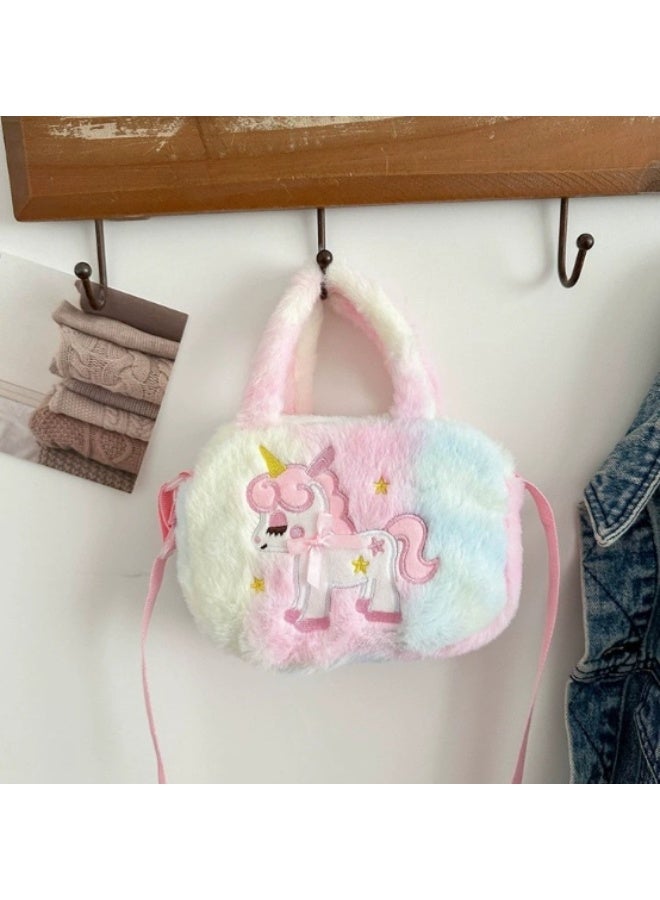MissTiara Pastel Rainbow Plush Unicorn Crossbody & Handheld Bag