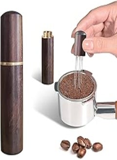Generic Premium Espresso Accessories, Stainless Steel Espresso Distribution Tool Espresso Stirrer Tool Espresso Stirrer with Natural wood Handle Coffee Replaceable Needles (Drak Brown 6 pin) 