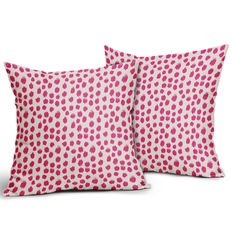 Sweetshow Hot Pink Cream Pillow Covers 18x18 Set of 2 Boho Design Polka Dot Throw Pillows Modern Brush Strokes Print Decorative Outdoor Pillowcase Square Cushion Cover Linen Pillow Case for Home Sofa Couch Bed - Image 2
