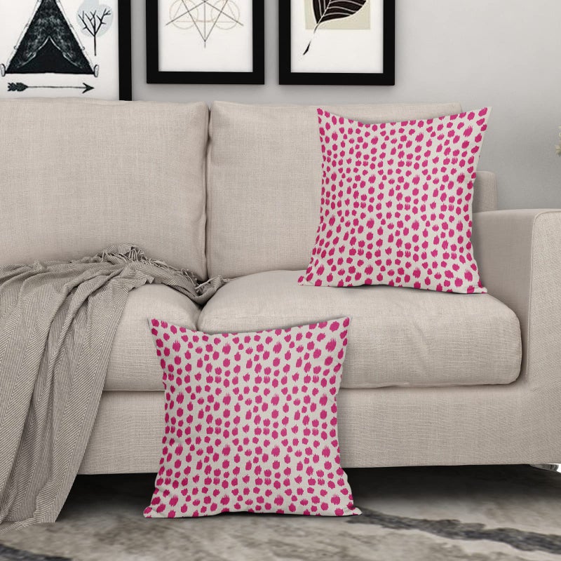 Sweetshow Hot Pink Cream Pillow Covers 18x18 Set of 2 Boho Design Polka Dot Throw Pillows Modern Brush Strokes Print Decorative Outdoor Pillowcase Square Cushion Cover Linen Pillow Case for Home Sofa Couch Bed - Image 3