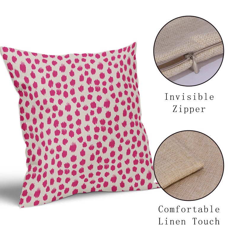 Sweetshow Hot Pink Cream Pillow Covers 18x18 Set of 2 Boho Design Polka Dot Throw Pillows Modern Brush Strokes Print Decorative Outdoor Pillowcase Square Cushion Cover Linen Pillow Case for Home Sofa Couch Bed - Image 4