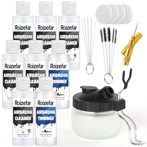 Roizefar Airbrush Cleaning Kit, Airbrush Cleaning Pot with 6 Airbrush Cleaner and 2 Thinner (3.38 oz/ 100 ml) Easily Works with Water-Based and Acrylic Paints, Perfect for Airbrushes and Art Tools - Image 1
