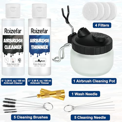 Roizefar Airbrush Cleaning Kit, Airbrush Cleaning Pot with 6 Airbrush Cleaner and 2 Thinner (3.38 oz/ 100 ml) Easily Works with Water-Based and Acrylic Paints, Perfect for Airbrushes and Art Tools - Image 2