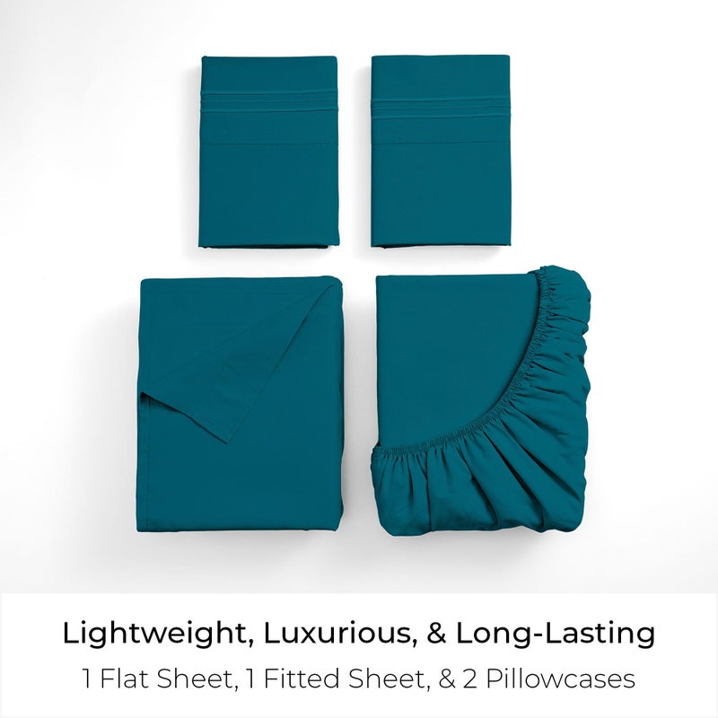 Mellanni Queen Sheets Set - 4 PC Iconic Collection Bedding - Hotel Luxury, Extra Soft, Cooling Bed Sheets - Wrinkle, Fade, Stain Resistant (Queen, Teal) - Image 3