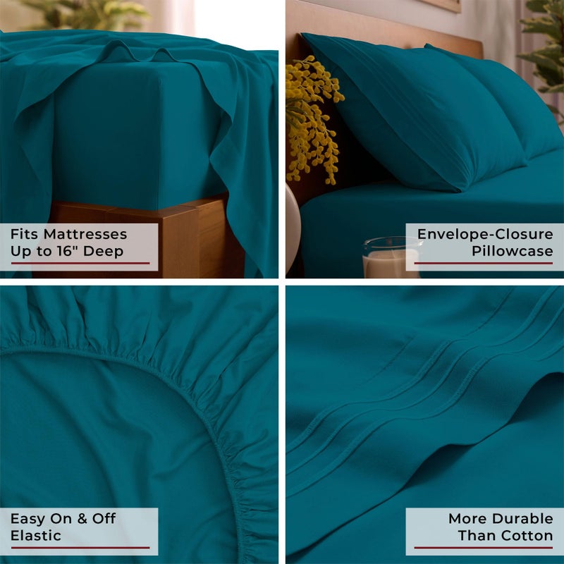 Mellanni Queen Sheets Set - 4 PC Iconic Collection Bedding - Hotel Luxury, Extra Soft, Cooling Bed Sheets - Wrinkle, Fade, Stain Resistant (Queen, Teal) - Image 5