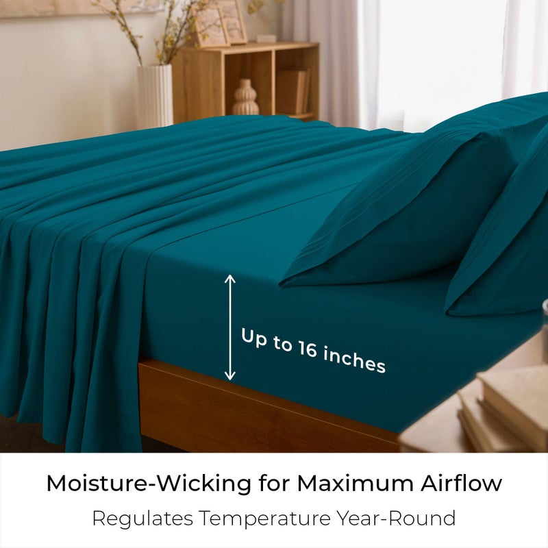 Mellanni Queen Sheets Set - 4 PC Iconic Collection Bedding - Hotel Luxury, Extra Soft, Cooling Bed Sheets - Wrinkle, Fade, Stain Resistant (Queen, Teal) - Image 4