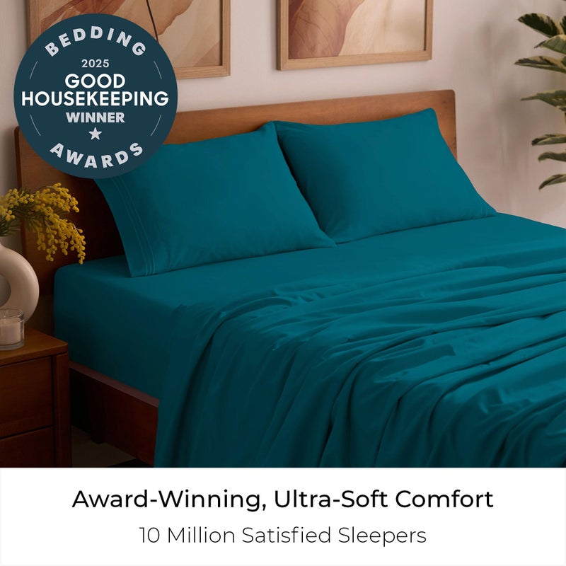 Mellanni Queen Sheets Set - 4 PC Iconic Collection Bedding - Hotel Luxury, Extra Soft, Cooling Bed Sheets - Wrinkle, Fade, Stain Resistant (Queen, Teal) - Image 2