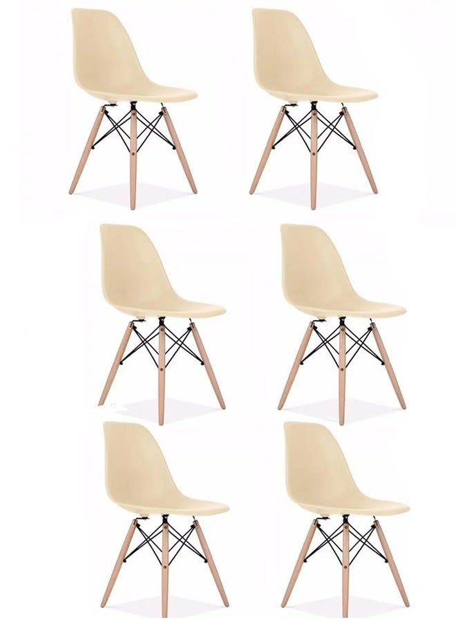 Taimi Pack Of 6 Office Dining Kitchen and Living Room Plastic Chair with Wooden Legs khaki 70x40x40cm  - Image 1