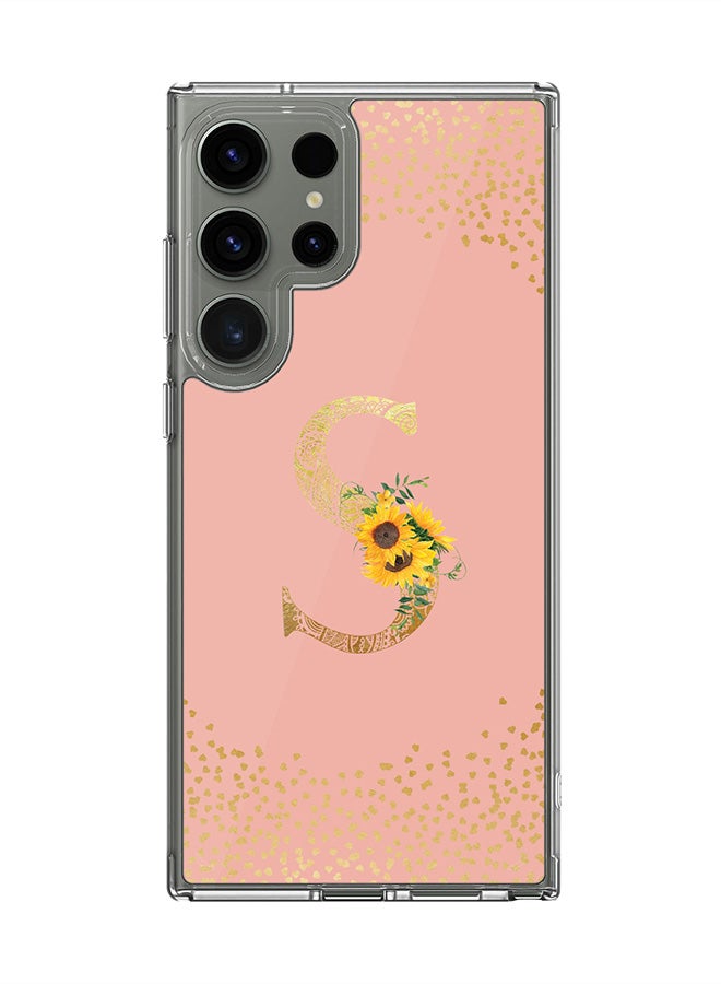 Stylizedd Classic Clear Case for Samsung Galaxy S25 Ultra , Hybrid Soft Transparent Cover Custom Monogram Initial Letter Floral Pattern Alphabet - S (Rose Pink) - Image 1
