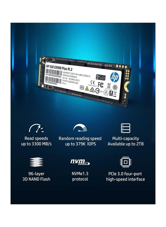 HP EX900 Plus SSD NVMe بسعة 256 جيجابايت - GEN 3.0 X 4 PCIe 8Gb/s 3D NAND M.2 Cache محرك أقراص ذو حالة ثابتة داخلي يصل إلى 2000 ميجابايت/ثانية - 35M32AA#ABA - Image 2