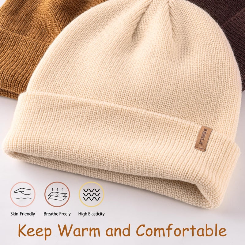 Bebila Baby Beanie Toddler Infant Winter Hats Knit Warm Caps for Boys Girls (US, Age, 6 Months, 36 Months, Camel+Beige+Chocolate) - Image 2