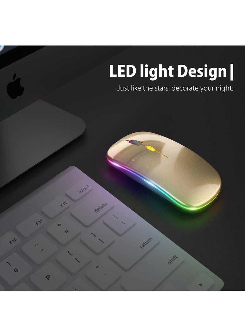 LED Wireless Mouse Rechargeable Slim Silent Mouse 2.4G Portable Mobile Optical Office Mouse with USB & Type-c Receiver for Notebook, PC, Laptop, Computer, Desktop