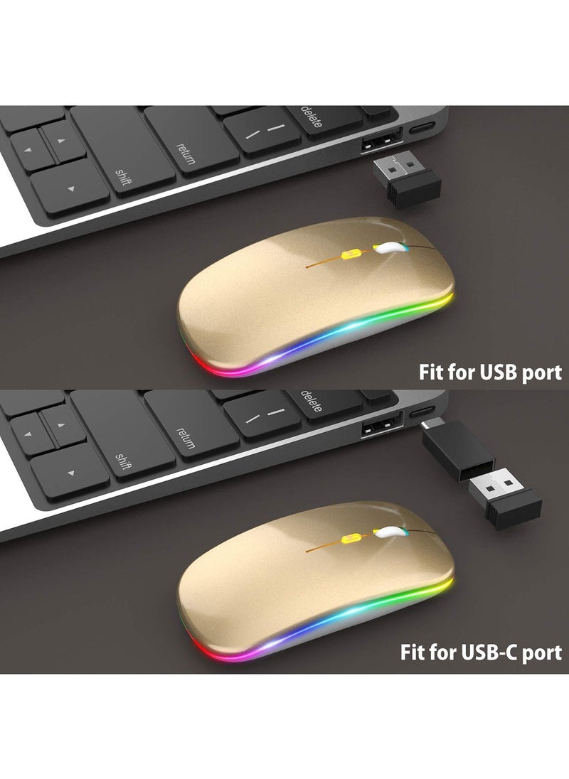 LED Wireless Mouse Rechargeable Slim Silent Mouse 2.4G Portable Mobile Optical Office Mouse with USB & Type-c Receiver for Notebook, PC, Laptop, Computer, Desktop