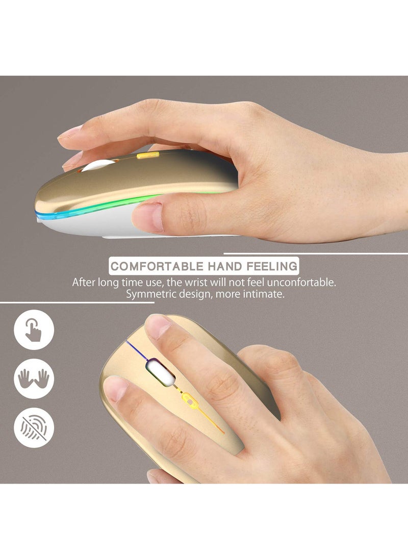 LED Wireless Mouse Rechargeable Slim Silent Mouse 2.4G Portable Mobile Optical Office Mouse with USB & Type-c Receiver for Notebook, PC, Laptop, Computer, Desktop