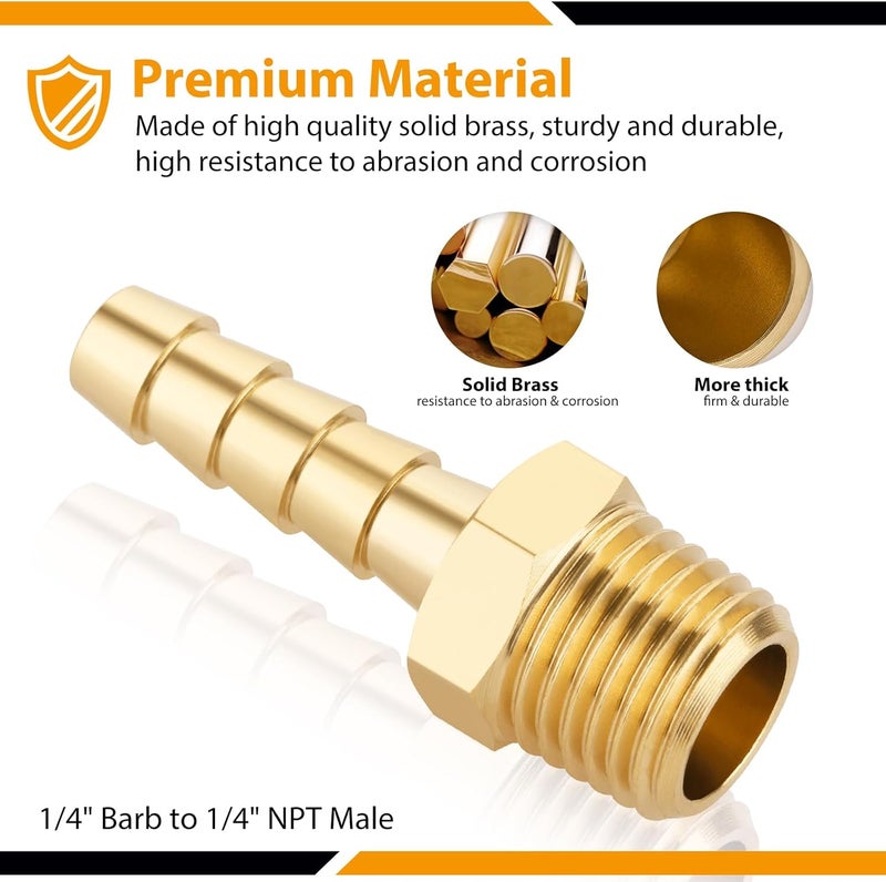 KOOTANS 4pcs Brass Hose Barb Fittings 1/4" Hose Barb to 1/4 NPT Male Thread Air Hose Fittings Brass Quick Coupler Air M Type Adapter Connector Fitting - Image 3