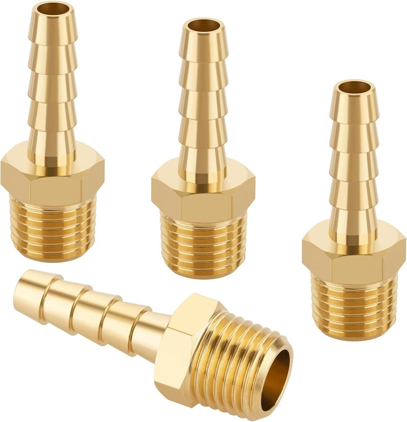 KOOTANS 4pcs Brass Hose Barb Fittings 1/4" Hose Barb to 1/4 NPT Male Thread Air Hose Fittings Brass Quick Coupler Air M Type Adapter Connector Fitting - Image 1