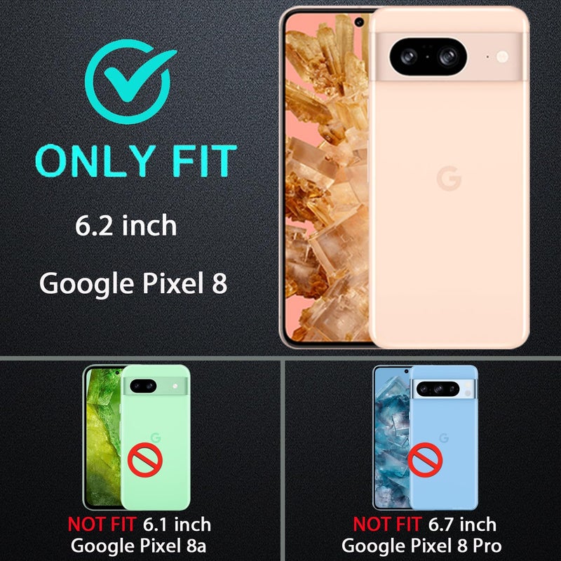 YKHJKLEC for Google Pixel 8 Case, Military Grade 3 in 1 Heavy Duty Shockproof/Drop Proof/Dust Proof Case with 2Pcs Tempered Glass Screen Protector (Black/Black) - Image 2