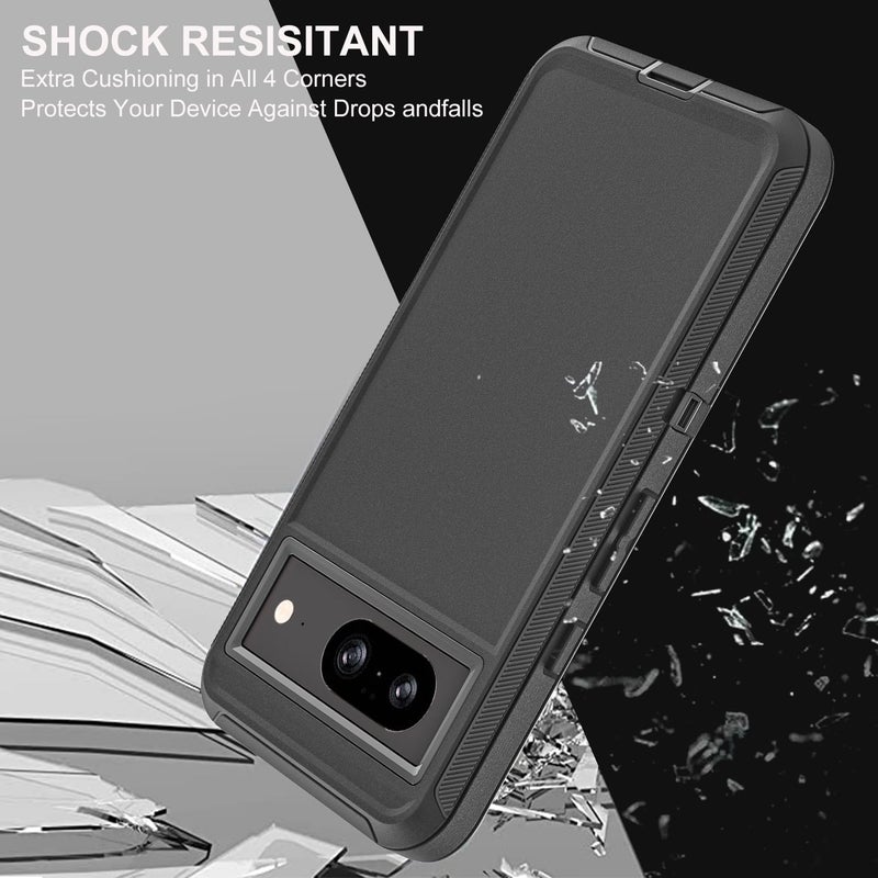 YKHJKLEC for Google Pixel 8 Case, Military Grade 3 in 1 Heavy Duty Shockproof/Drop Proof/Dust Proof Case with 2Pcs Tempered Glass Screen Protector (Black/Black) - Image 5