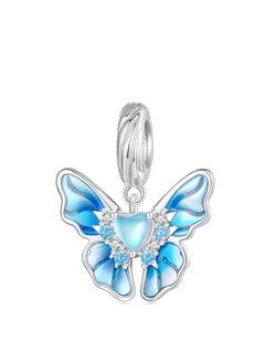 Shining Charm Cute Enamel Butterfly Dangle Pendant Charms for Bracelets Moments, 925 Sterling Silver Bracelet Necklace Charm Animal Charms for DIY Mothers Day Women Girls
