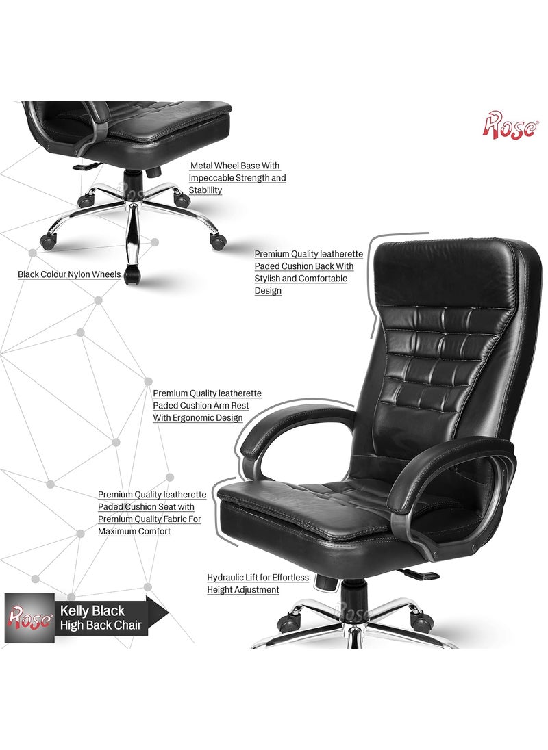 Rose ROSE Kelly Leatherette Executive High Back Revolving Office Chair with Color Options Integrated Lumbar Support with Comfortable Seating 1 Year Warranty Black  - Image 3