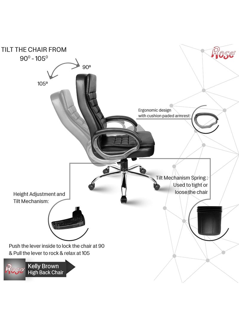 Rose ROSE Kelly Leatherette Executive High Back Revolving Office Chair with Color Options Integrated Lumbar Support with Comfortable Seating 1 Year Warranty Black  - Image 4