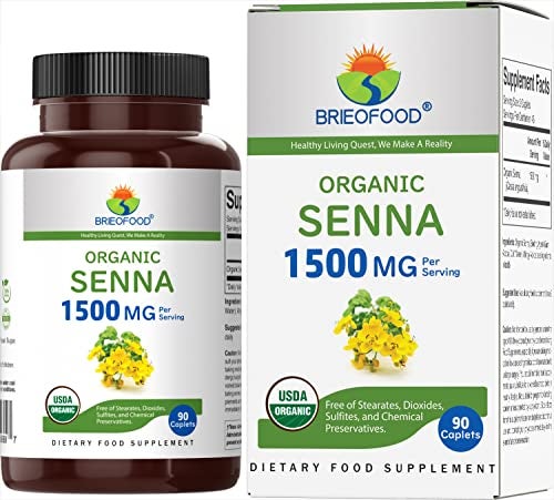 Brieofood Organic Senna 1500mg, 45 Servings, Vegetarian, Gluten Free, 90 Vegetarian Tablets - Image 1