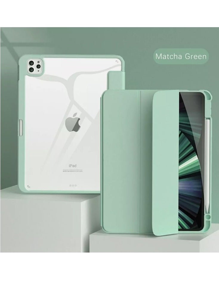 EVO Case for iPad Pro 11 Inch 4th Generation 2022, iPad 11 Pro Case 2021/2020 (3rd 2nd Gen) with Pencil Holder, Transparent Clear Hard Shell Back, Auto Sleep/Wake Function, Matcha Green  - Image 1