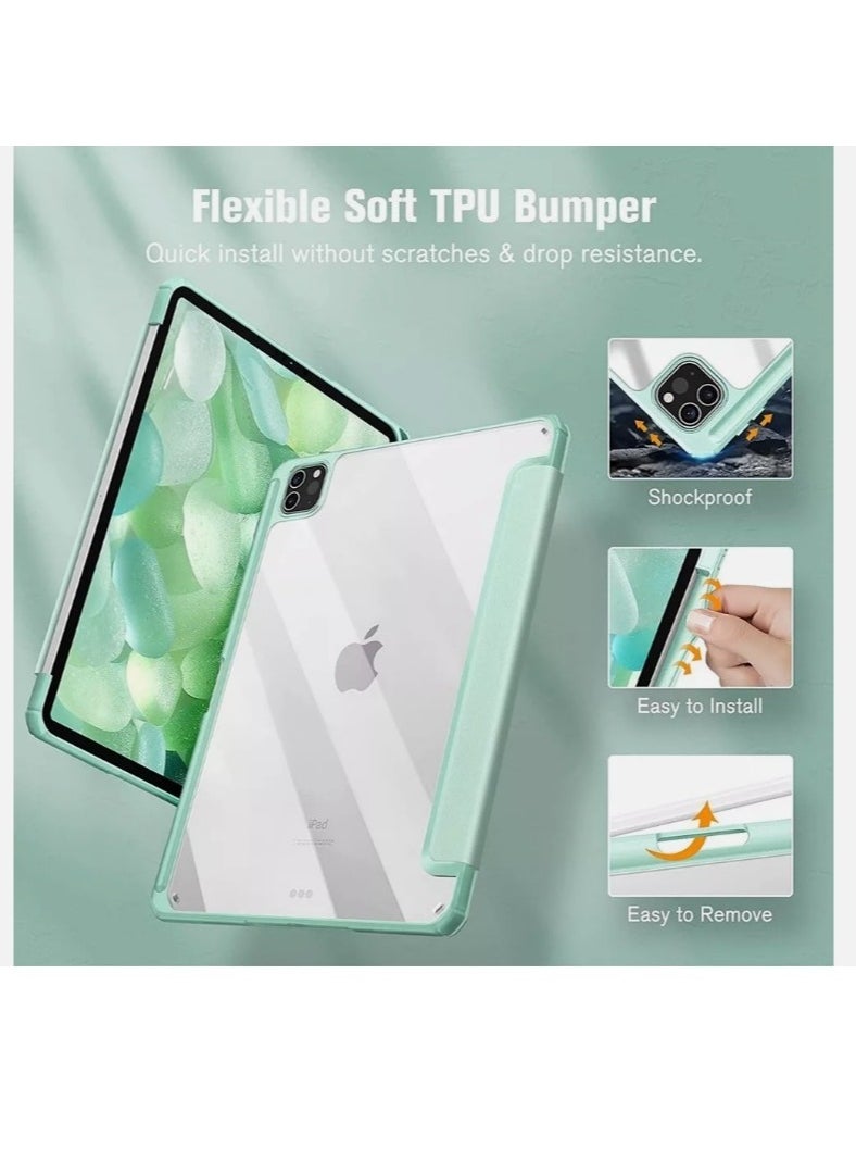 EVO Case for iPad Pro 11 Inch 4th Generation 2022, iPad 11 Pro Case 2021/2020 (3rd 2nd Gen) with Pencil Holder, Transparent Clear Hard Shell Back, Auto Sleep/Wake Function, Matcha Green  - Image 2